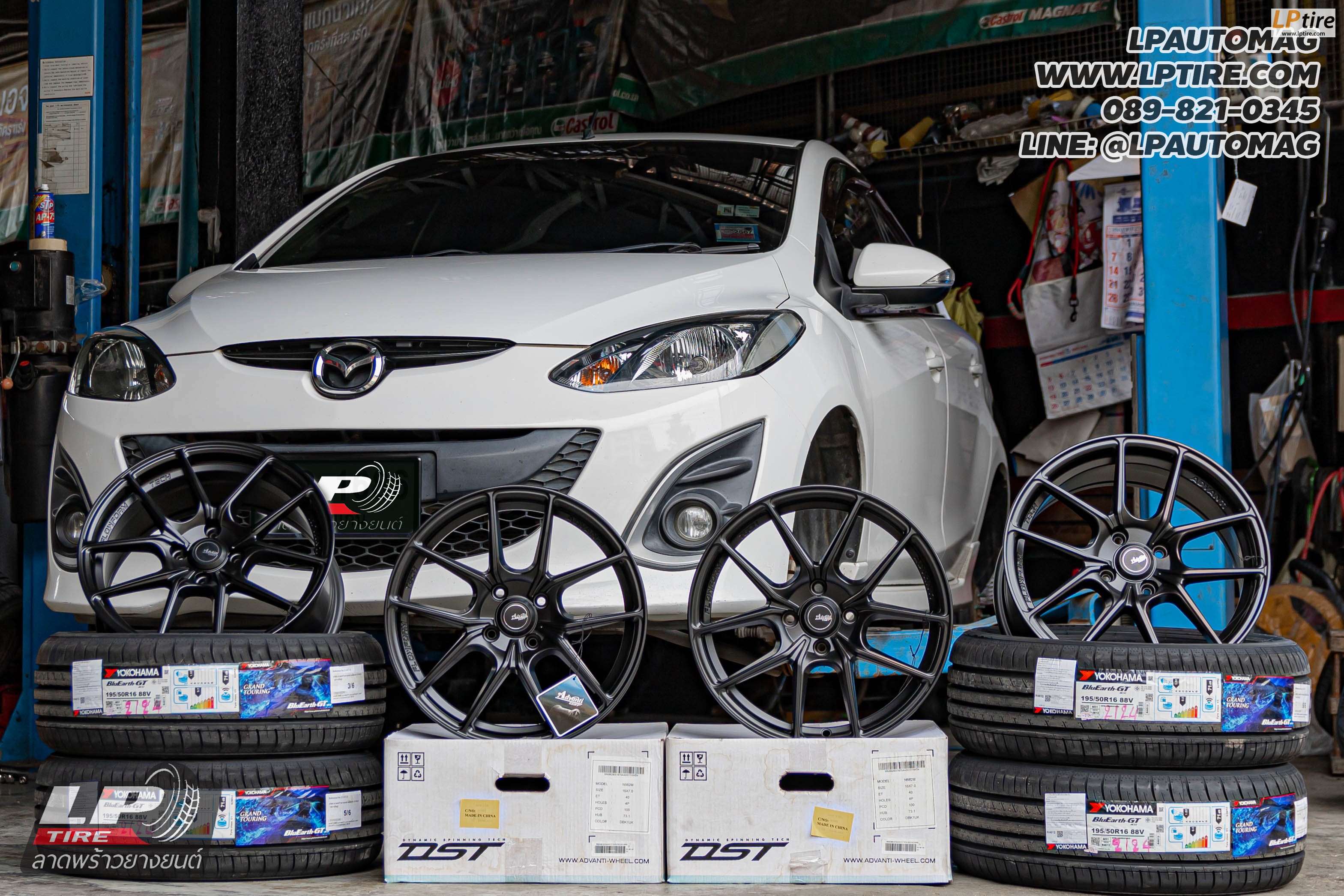 รถ - MAZDA 2 ล้อแม็ก - ADVANTI N982 Flowforming ดำด้าน สเปค- 16x7 ET40 4x100 ยาง - YOKOHAMA AE51 เบอร์- 195/50-16