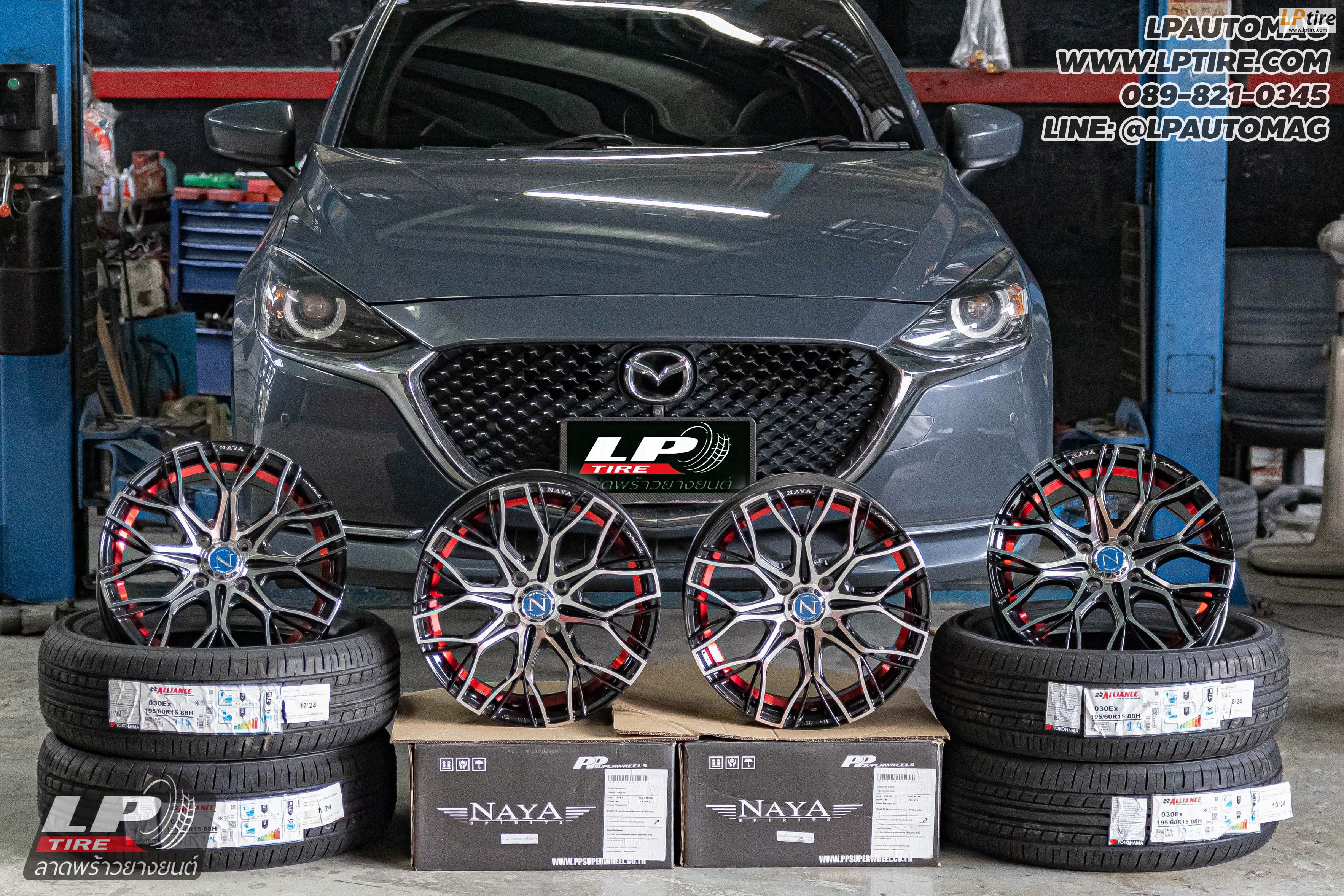 รถ - MAZDA 2 ล้อแม็ก - NAYA EVEREST-8 (3366) ดำหน้าเงาอันเดอร์คัตแดง สเปค - 15x6.5 ET40 4x100
ยาง - ALLIANCE AL30 030Ex เบอร์- 195/60-15