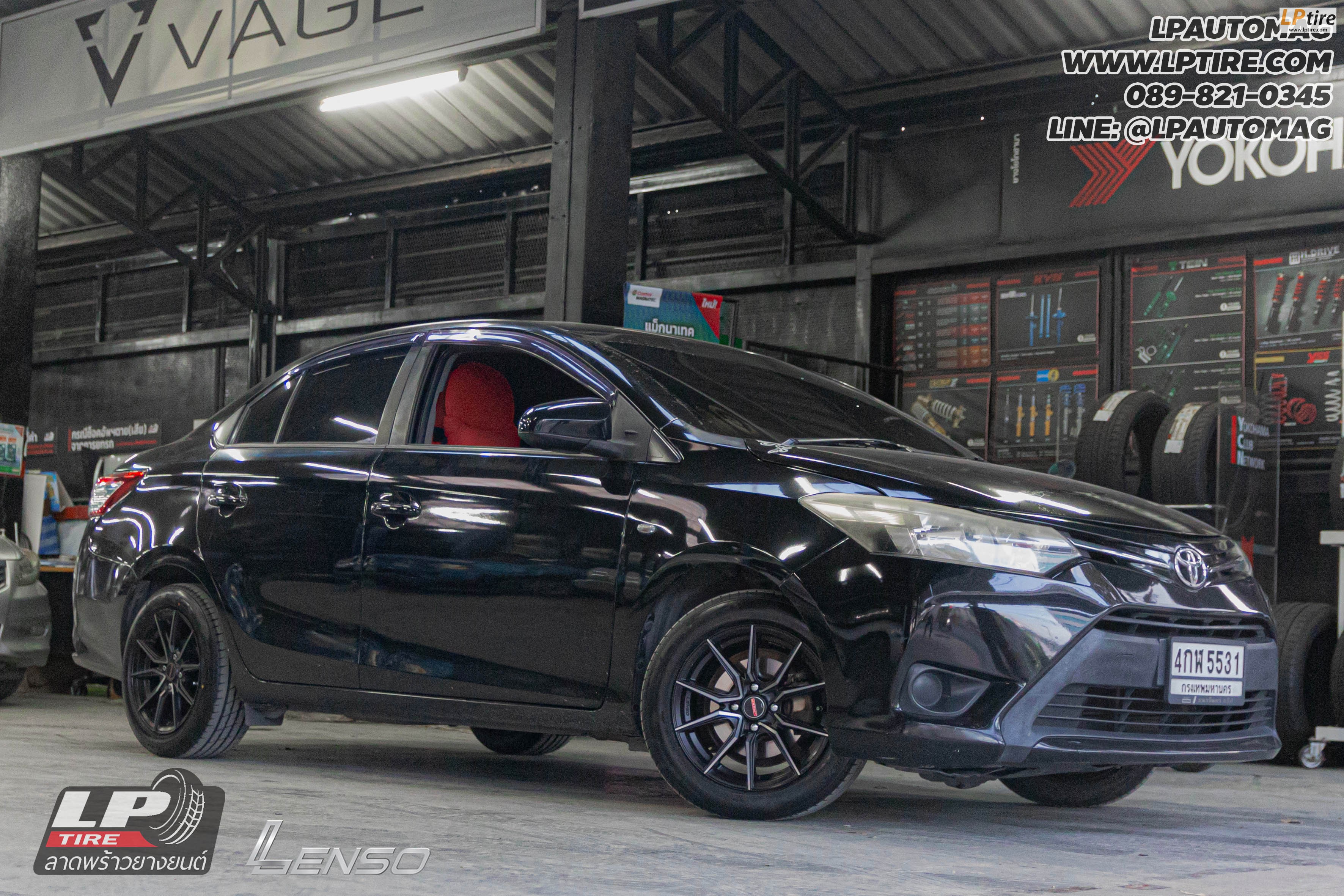 รถ - TOYOTA VIOS ล้อแม็ก - LENSO JAGER JAVA ดำด้านหน้าเงาด้าน สเปค - 15x7 ET35 4x100 ยาง - LENSO D-1CS เบอร์ - 195/55-15